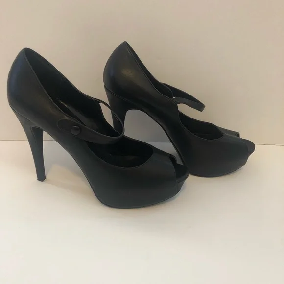 Eva and Zoe size 7-7.5 black platform Mary Jane toeless heels - Picture 3 of 5